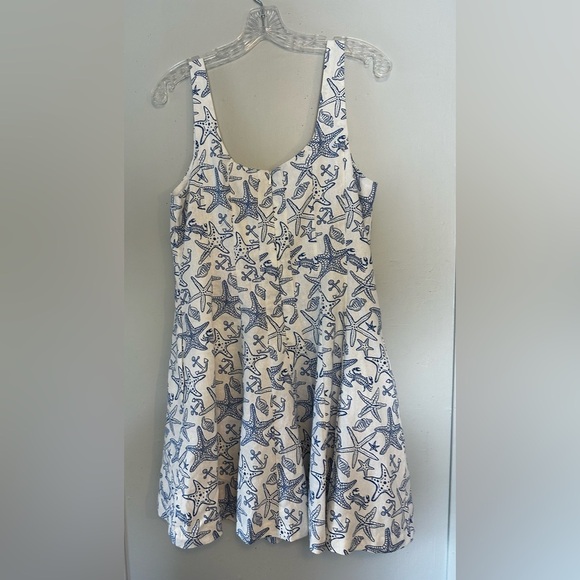 Avec Les Filles Blue White Print Fit & Flare Dress Square Neck Size 14 NWT - Picture 9 of 9